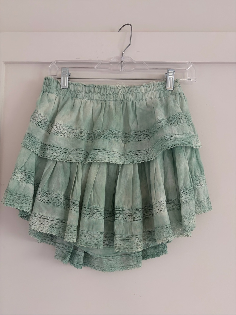 LoveShackFancy Ruffle Lace Trim Mini Skirt